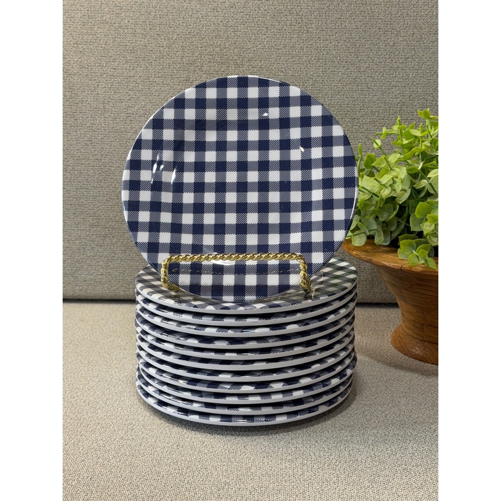 Storehouse Outdoor‎ Melamine Appetizer Plates Navy Blue Gingham Check Set/12 6in